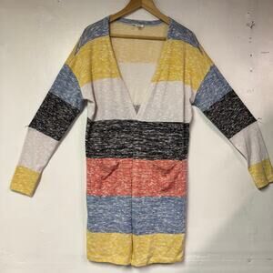 Striped long open cardigan